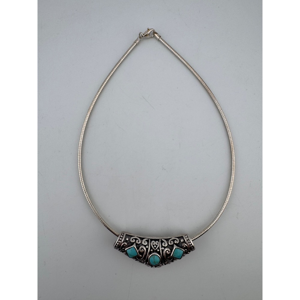 Vintage Milor Italy Sterling Silver Turquoise Gemstone Necklace Statement Choker